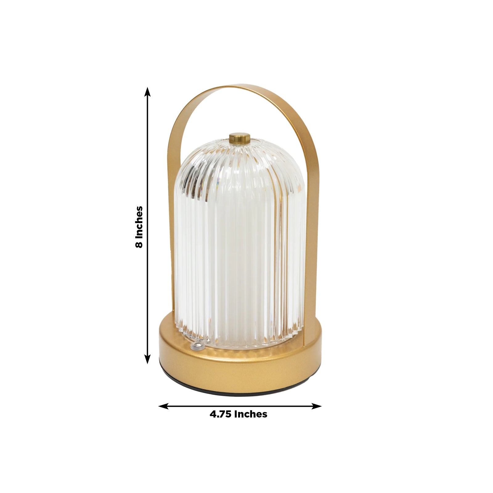 Gold LED table lamp with ribbed acrylic shade and touch control.