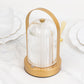 Gold metal LED table lamp with ribbed acrylic shade on a marble surface.
