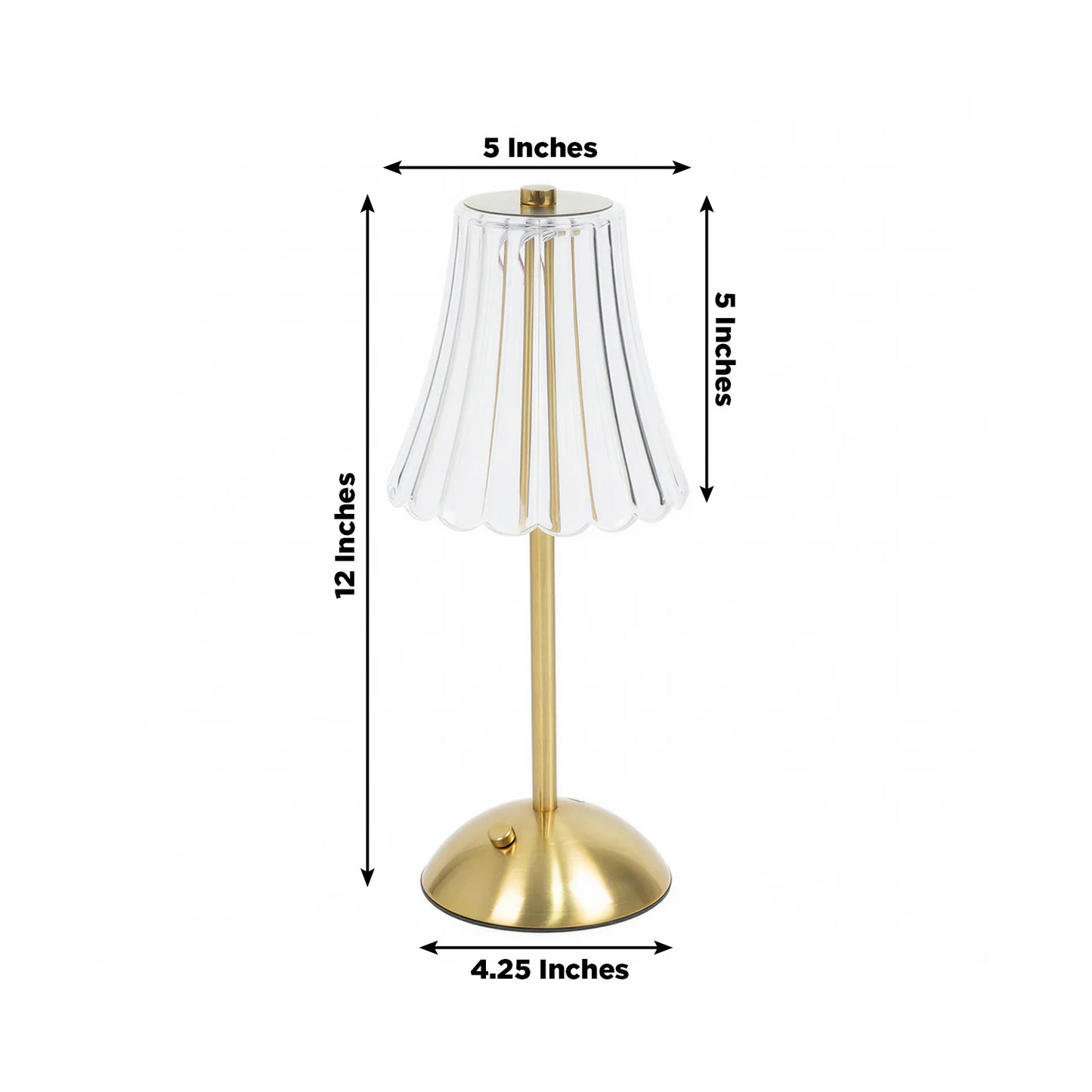 12" Gold Metal LED Table Lamp – Modern Fluted Acrylic Shade, USB Rechargeable Cordless Touch Dimmabl