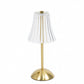 12" Gold Metal LED Table Lamp – Modern Fluted Acrylic Shade, USB Rechargeable Cordless Touch Dimmabl