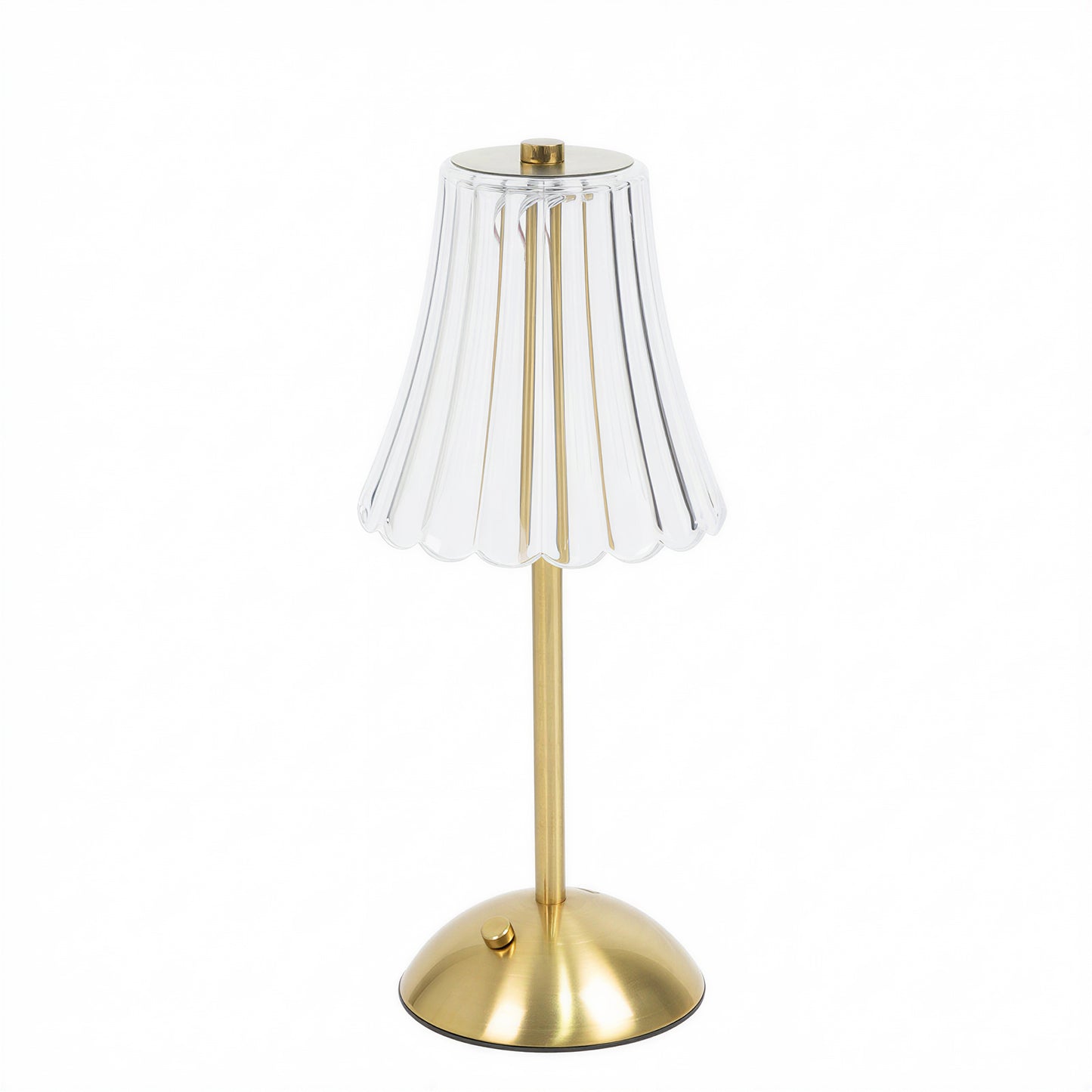 12" Gold Metal LED Table Lamp – Modern Fluted Acrylic Shade, USB Rechargeable Cordless Touch Dimmabl