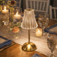 12" Gold Metal LED Table Lamp – Modern Fluted Acrylic Shade, USB Rechargeable Cordless Touch Dimmabl