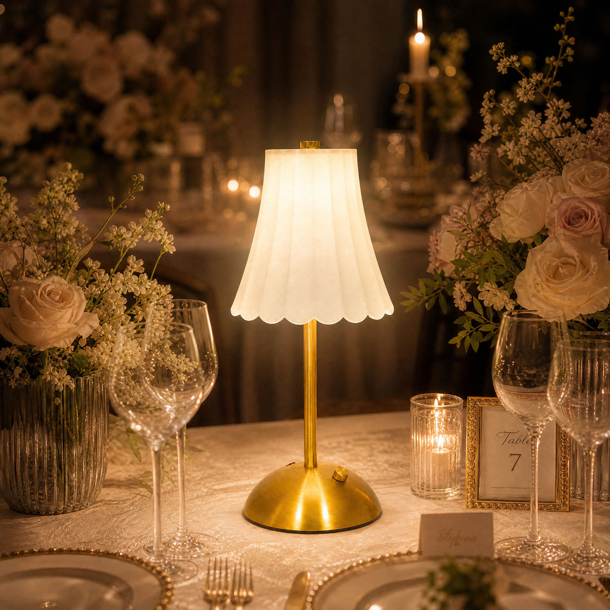 12" Gold Metal LED Table Lamp – Modern Fluted White Acrylic Shade, USB Rechargeable Cordless Touch D