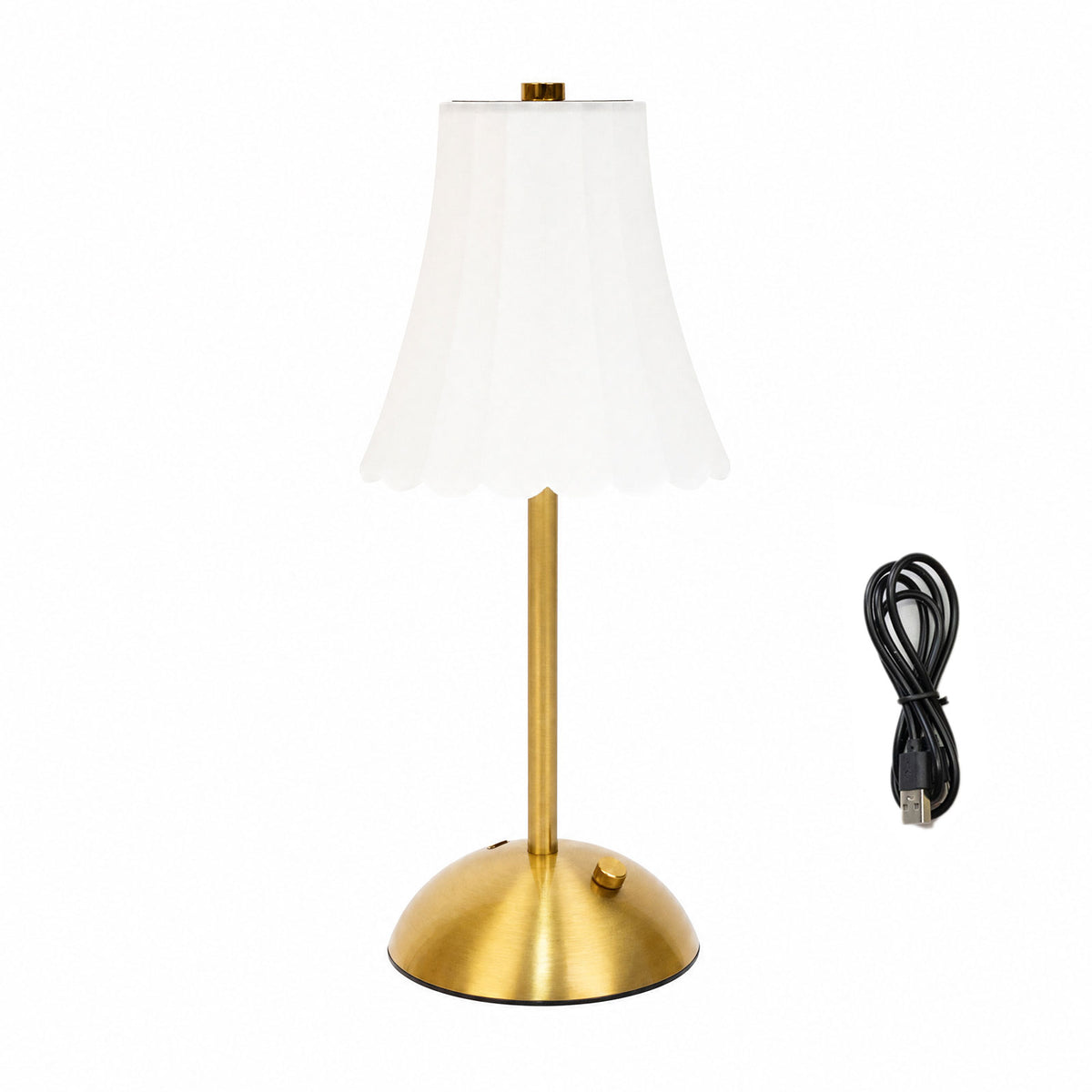 12" Gold Metal LED Table Lamp – Modern Fluted White Acrylic Shade, USB Rechargeable Cordless Touch D