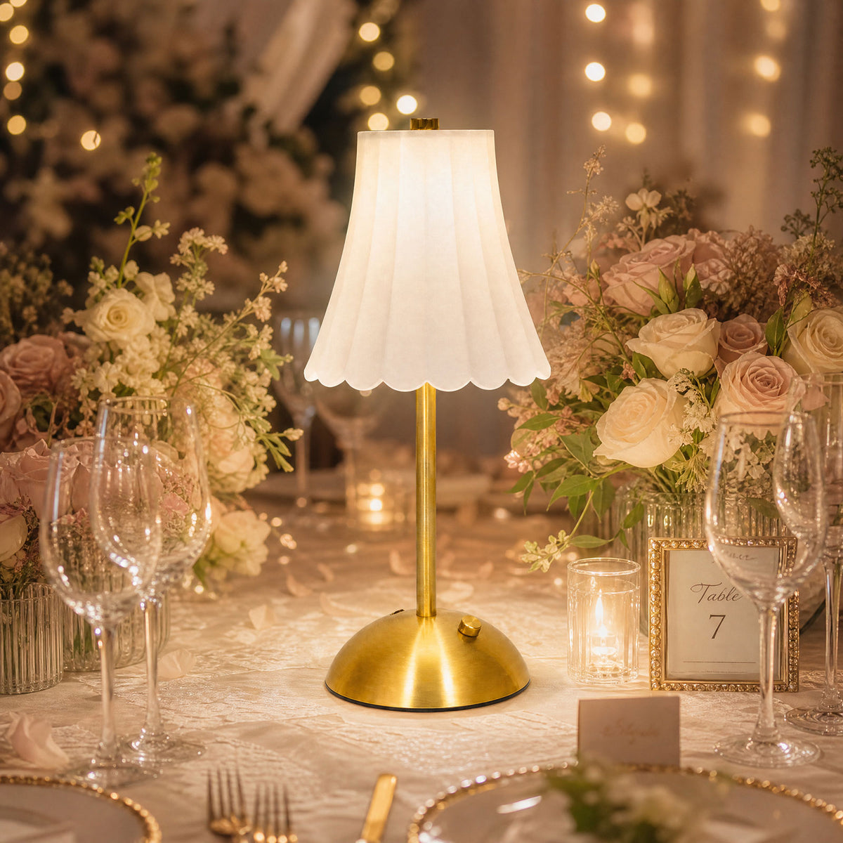 12" Gold Metal LED Table Lamp – Modern Fluted White Acrylic Shade, USB Rechargeable Cordless Touch D