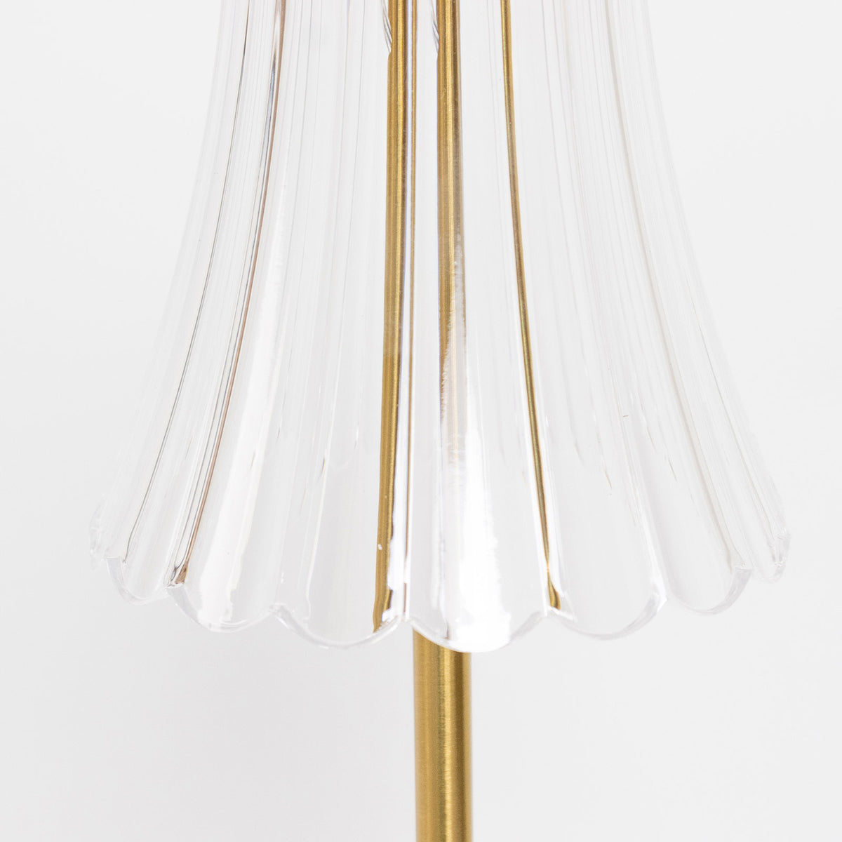 20" Gold Metal LED Table Lamp – Modern Fluted Clear Shade, USB Rechargeable Cordless Touch Dimmable,