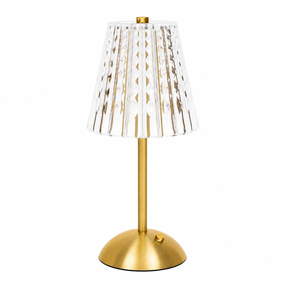 12" Gold Metal LED Table Lamp – Modern Diamond Cut Clear Acrylic Shade, USB Rechargeable Cordless To