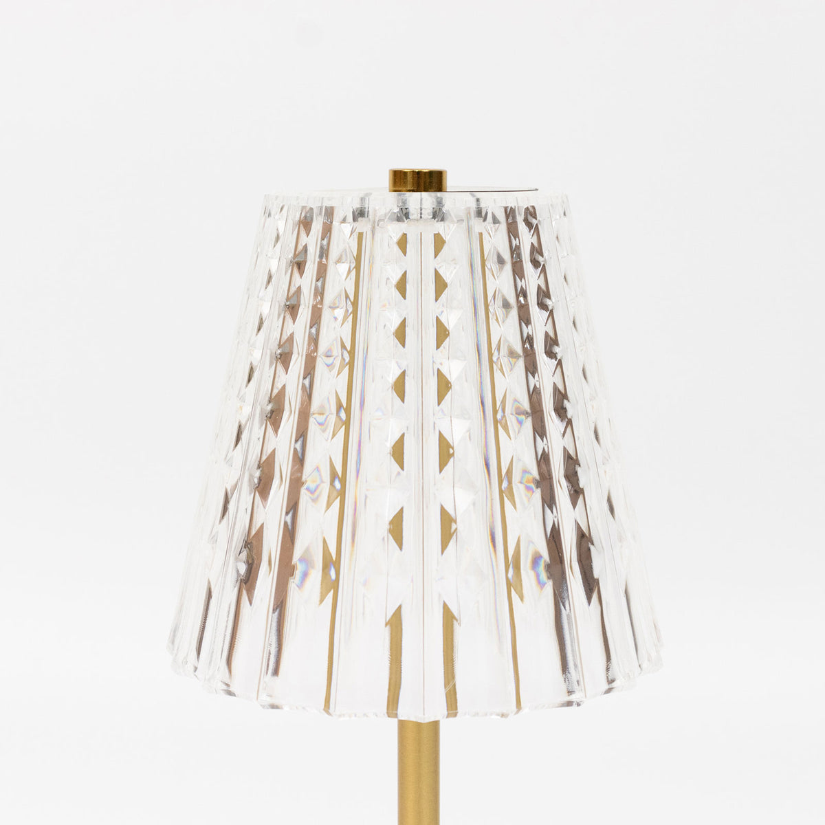 12" Gold Metal LED Table Lamp – Modern Diamond Cut Clear Acrylic Shade, USB Rechargeable Cordless To