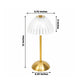 12" Gold Metal LED Table Lamp, White Ribbed Dome Shade, USB Rechargeable Cordless Touch Control, Dim