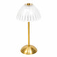 12" Gold Metal LED Table Lamp, White Ribbed Dome Shade, USB Rechargeable Cordless Touch Control, Dim