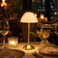 12" Gold Metal LED Table Lamp, White Ribbed Dome Shade, USB Rechargeable Cordless Touch Control, Dim