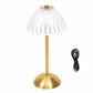 12" Gold Metal LED Table Lamp, White Ribbed Dome Shade, USB Rechargeable Cordless Touch Control, Dim