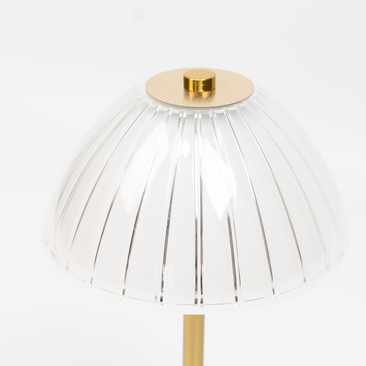 12" Gold Metal LED Table Lamp, White Ribbed Dome Shade, USB Rechargeable Cordless Touch Control, Dim