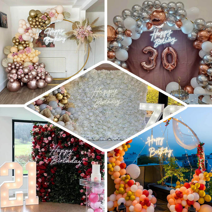 32" Happy Birthday Neon Light Sign, LED Reusable Wall Décor Lights With 5ft Hanging Chain