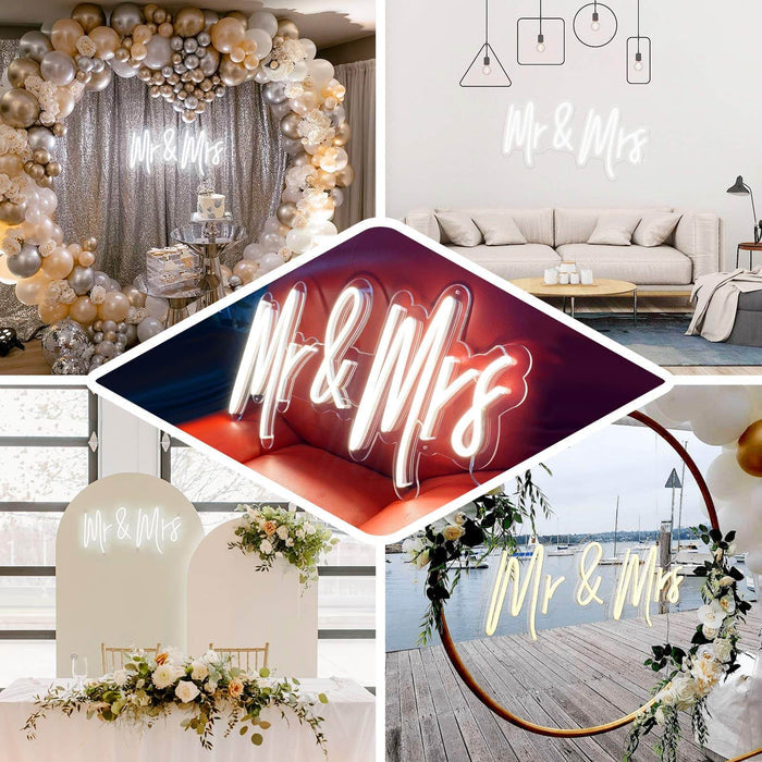 33" Mr and Mrs Neon Light Sign, LED Reusable Wall Décor Lights With 5ft Hanging Chain