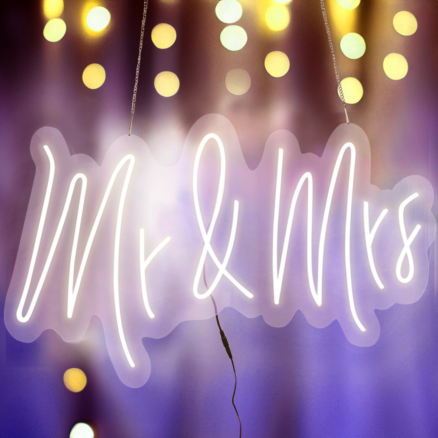 33" Mr and Mrs Neon Light Sign, LED Reusable Wall Décor Lights With 5ft Hanging Chain