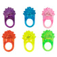 Colorful LED light-up rings in purple, pink, orange, and yellow for parties and events.