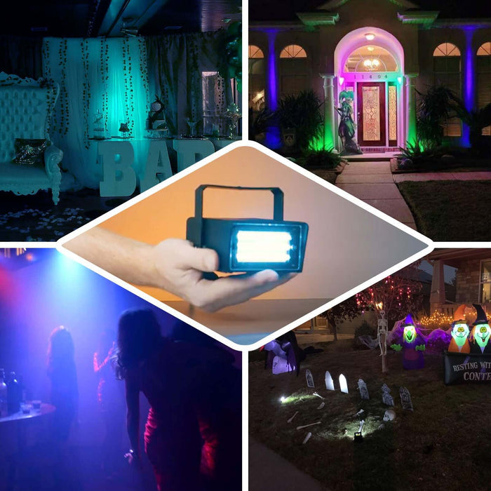 Mini strobe light with 24 warm white LEDs, ideal for stage uplighting.
