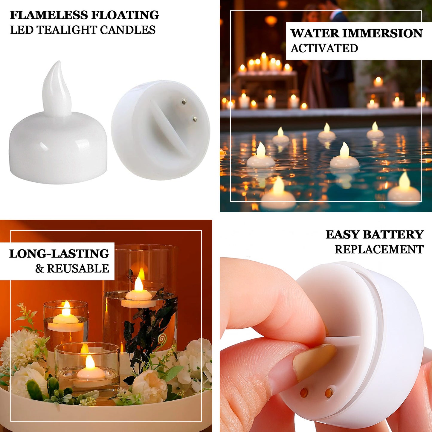 12-Pack Tealight Candles Flameless Design Warm White - Waterproof Floating LED Lighting
