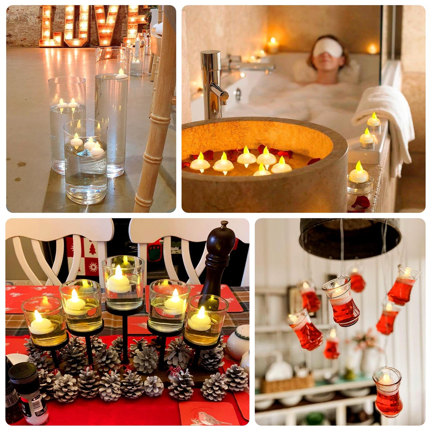 12-Pack Tealight Candles Flameless Design Warm White - Waterproof Floating LED Lighting
