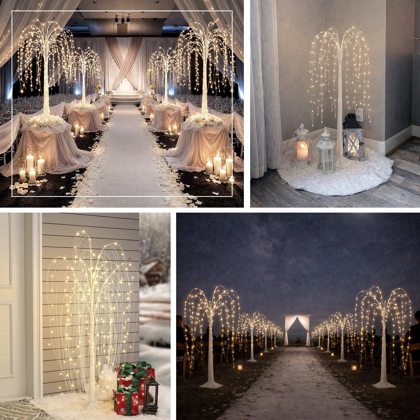 4ft white LED weeping willow tree with warm white lights, perfect for decoration.