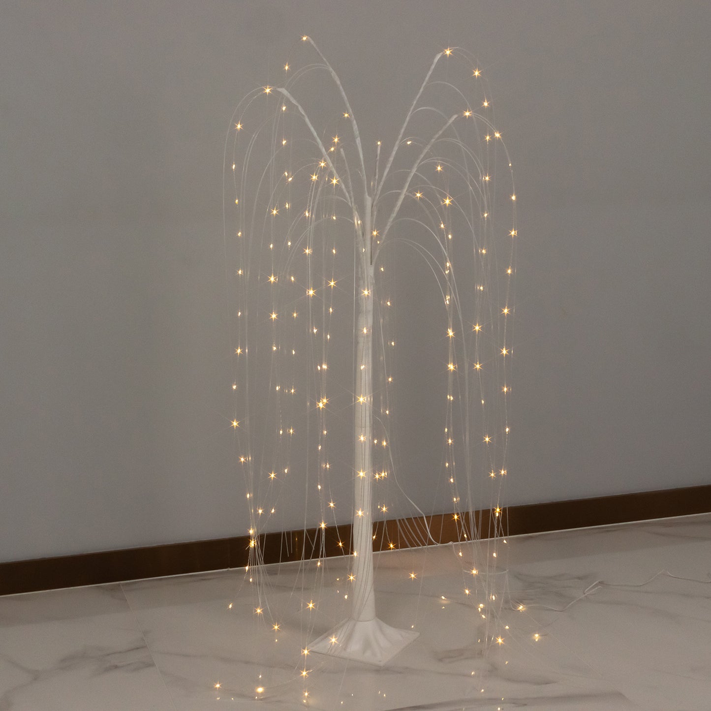 White LED Weeping Willow Tree Light with 180 warm white LEDs, 4ft tall.