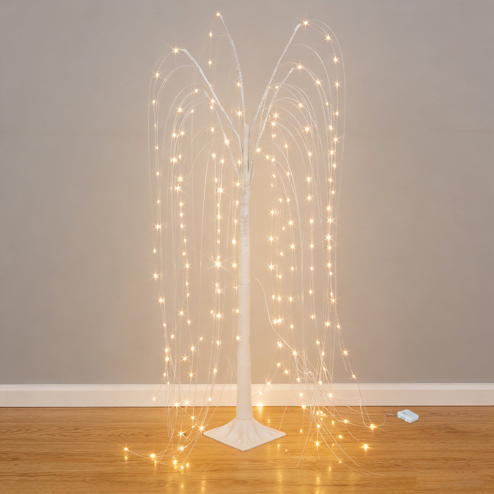 White LED weeping willow tree light with 180 warm white LEDs.