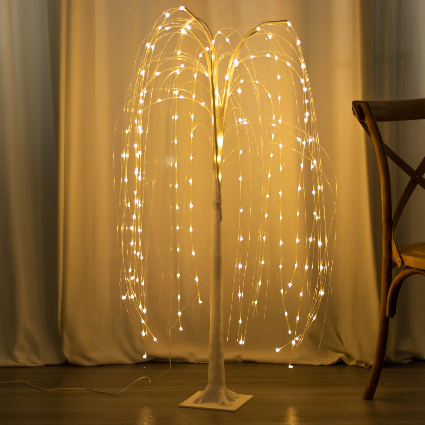 Warm white LED weeping willow tree centerpiece with fairy lights.