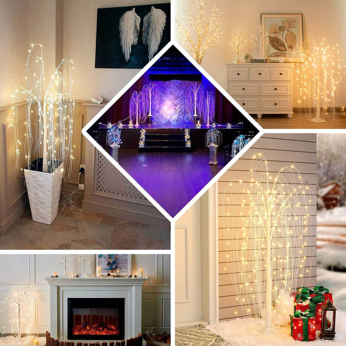 Warm white LED weeping willow tree centerpiece with fairy lights.