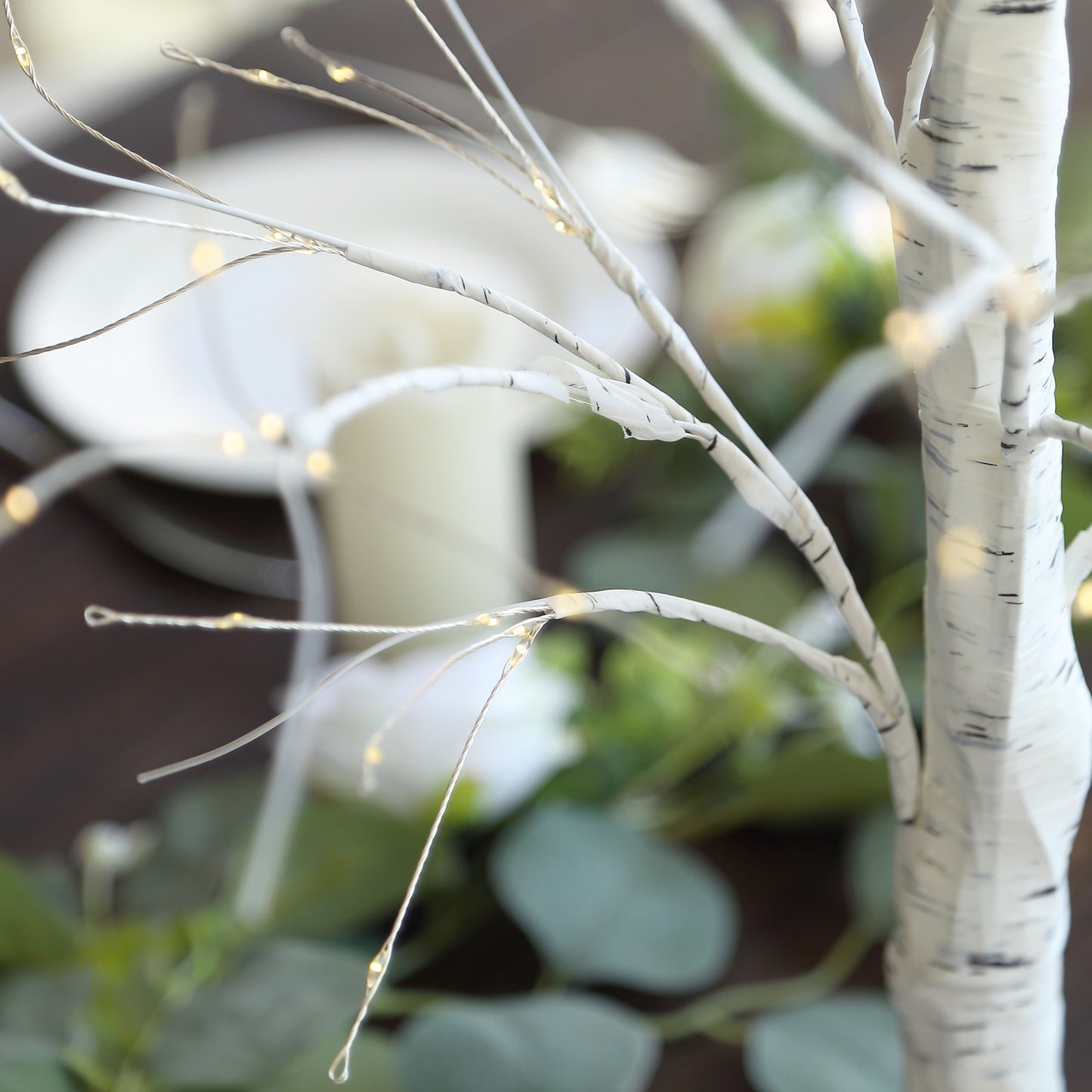 White artificial LED birch tree lamp with warm white lights, perfect for centerpieces.