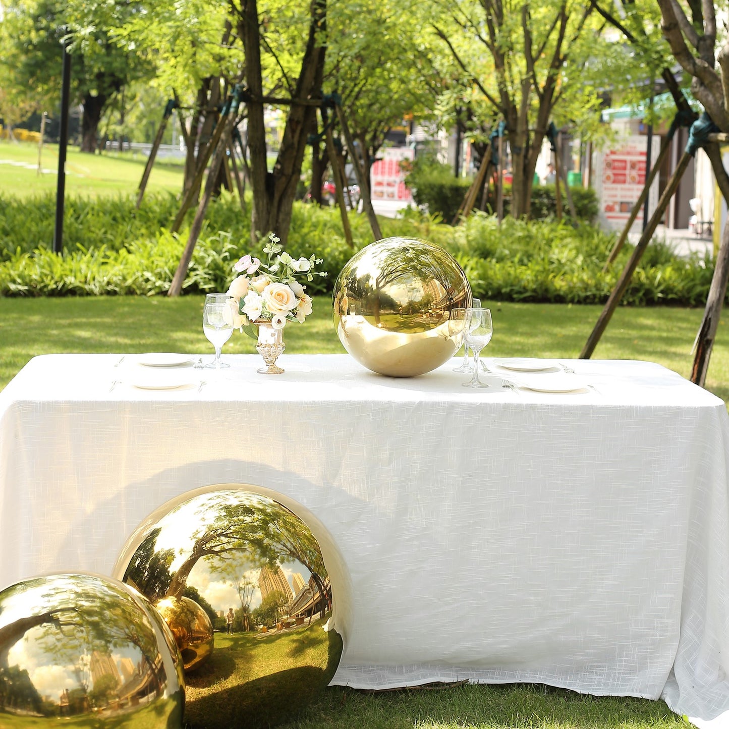 16" Gold Stainless Steel Shiny Mirror Gazing Ball, Reflective Hollow Garden Globe Sphere