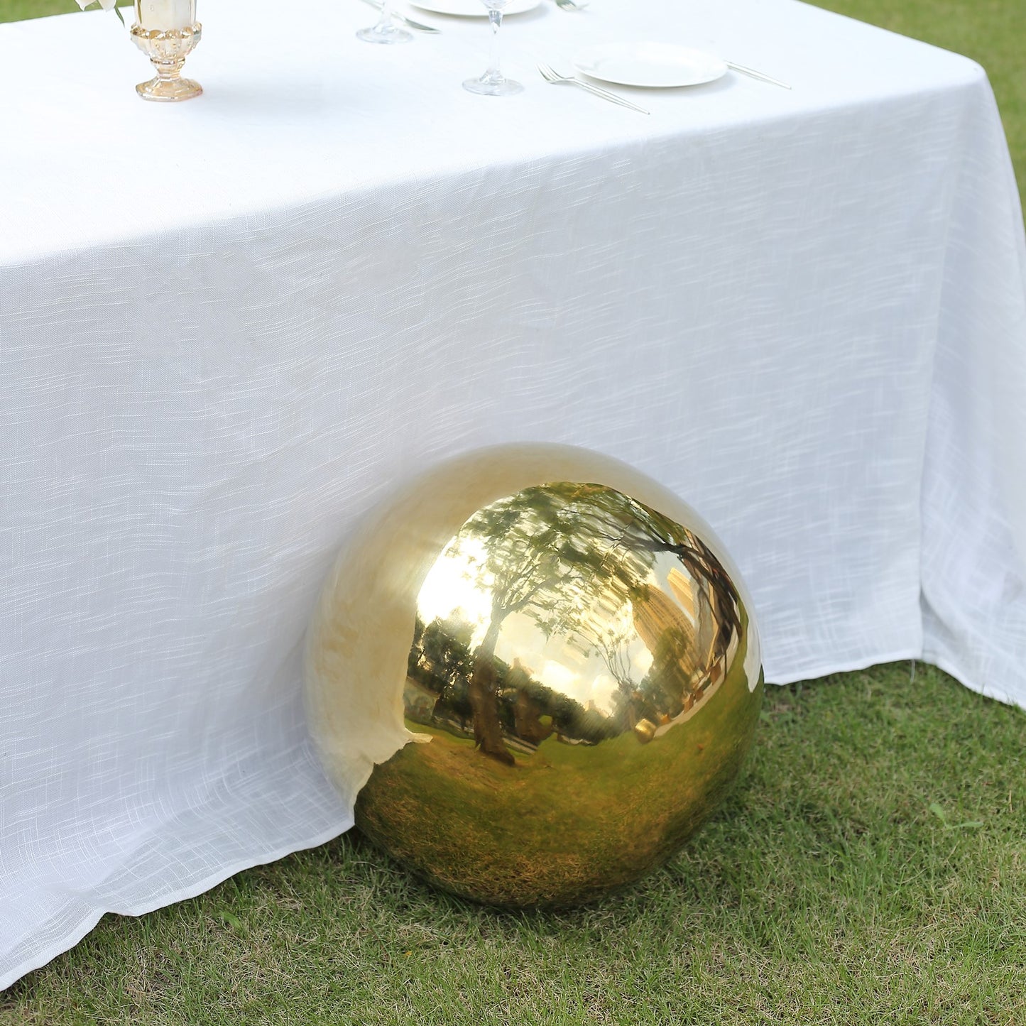 16" Gold Stainless Steel Shiny Mirror Gazing Ball, Reflective Hollow Garden Globe Sphere