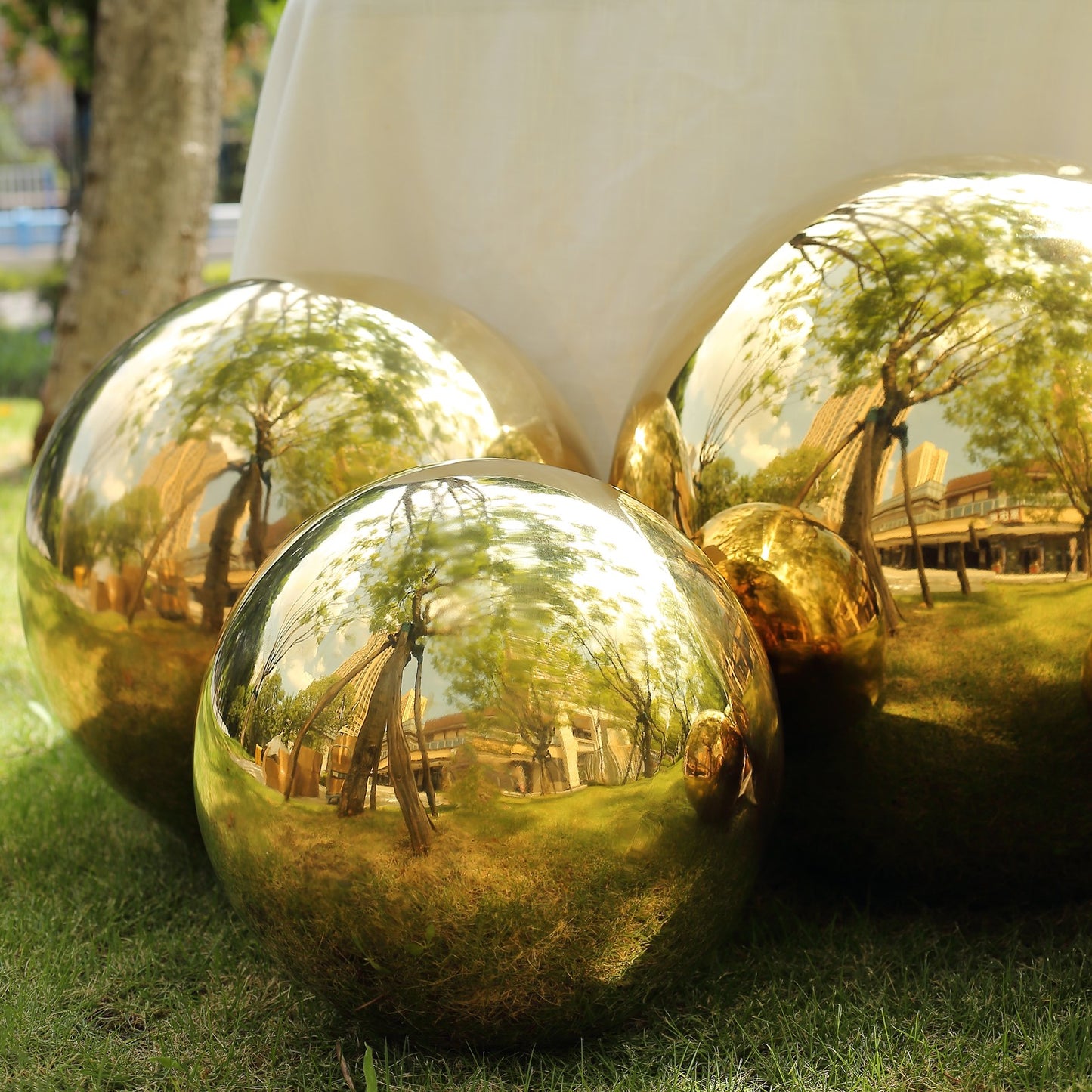 16" Gold Stainless Steel Shiny Mirror Gazing Ball, Reflective Hollow Garden Globe Sphere