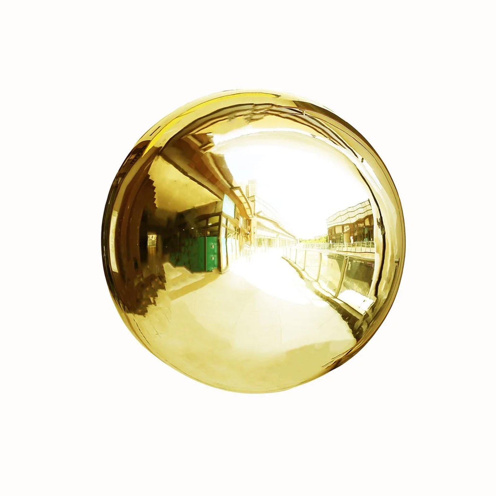 Gold reflective garden globe sphere gazing ball.