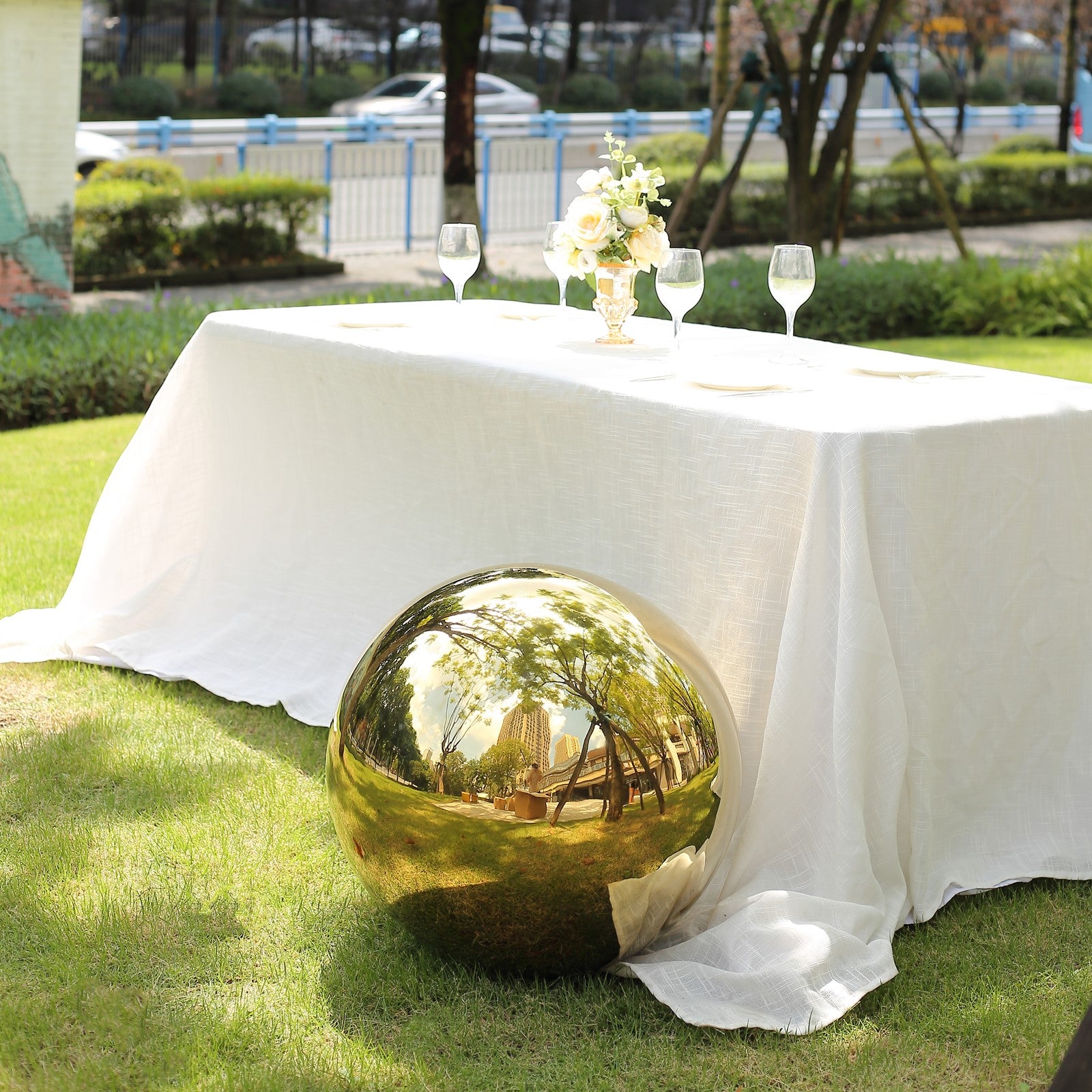 22" Gold Stainless Steel Gazing Ball for Garden Decor