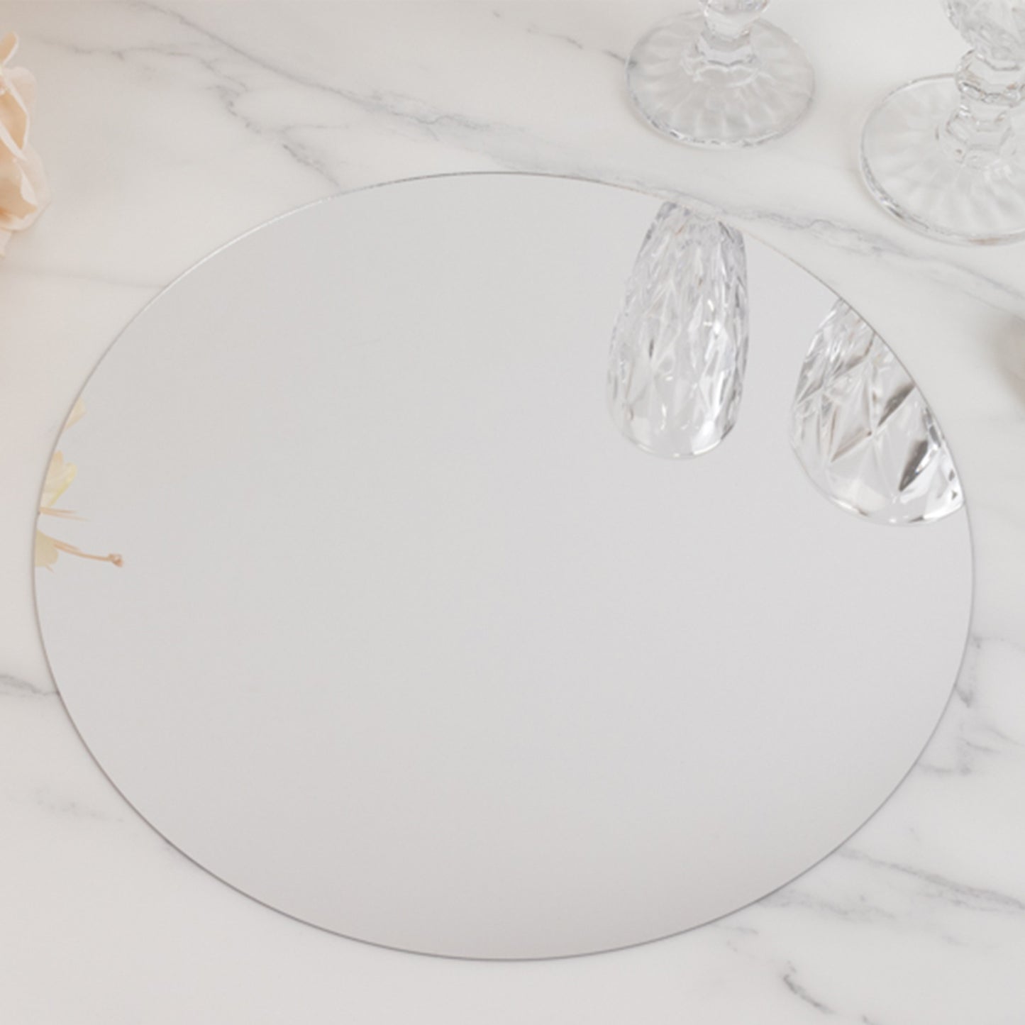 10 Pack Silver Round Acrylic Mirror Tray Centerpiece Bases, Circle Mirror Candle Plates for Table Setting- 12"