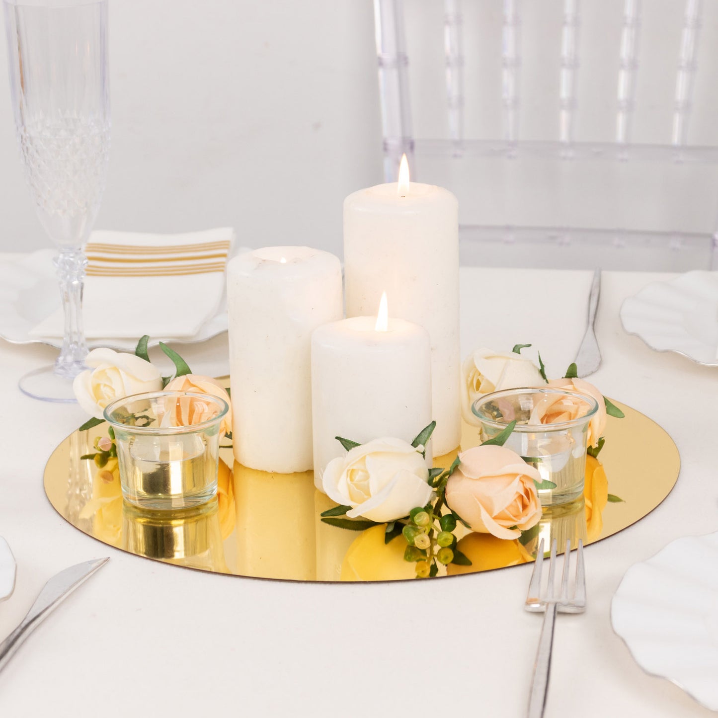 10 Pack Gold Mirror Lightweight Charger Plates For Table Setting, 13" Round Acrylic Decorative Dining Plate Chargers