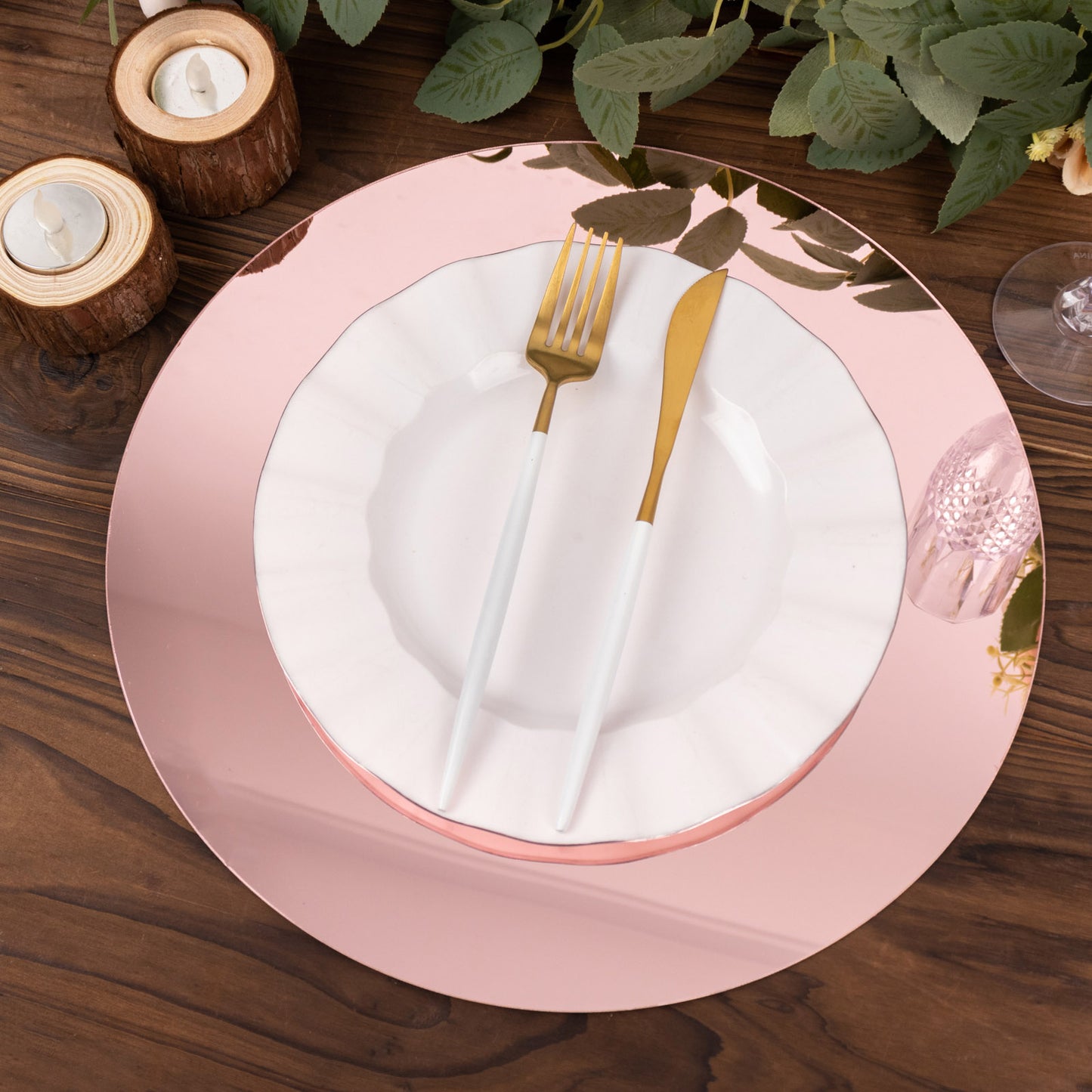 10 Pack Rose Gold Mirror Lightweight Charger Plates For Table Setting, 13" Round Acrylic Decorative Dining Plate Chargers
