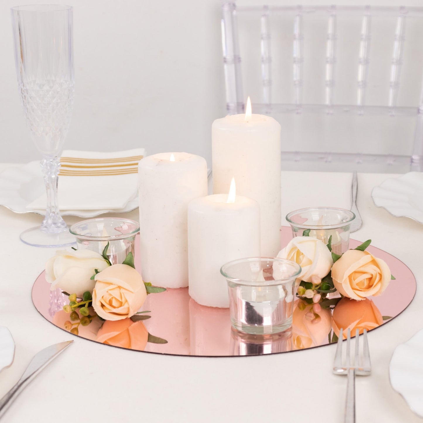 10 Pack Rose Gold Mirror Lightweight Charger Plates For Table Setting, 13" Round Acrylic Decorative Dining Plate Chargers