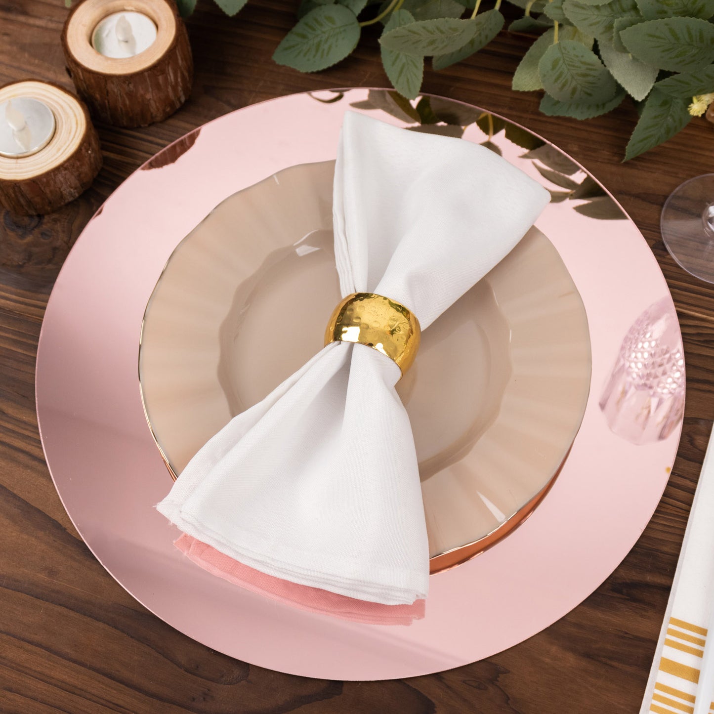 10 Pack Rose Gold Mirror Lightweight Charger Plates For Table Setting, 13" Round Acrylic Decorative Dining Plate Chargers