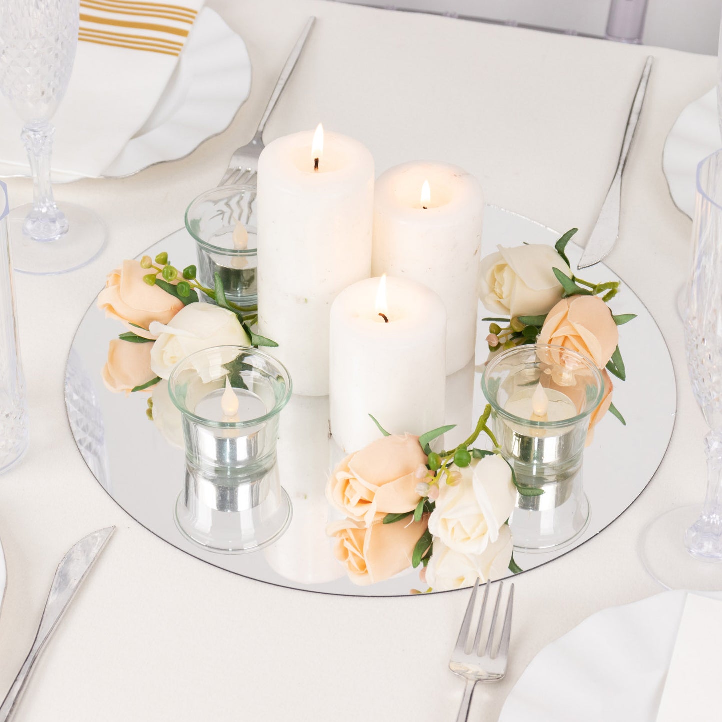 10 Pack Silver Mirror Lightweight Charger Plates For Table Setting, 13" Round Acrylic Decorative Dining Plate Chargers