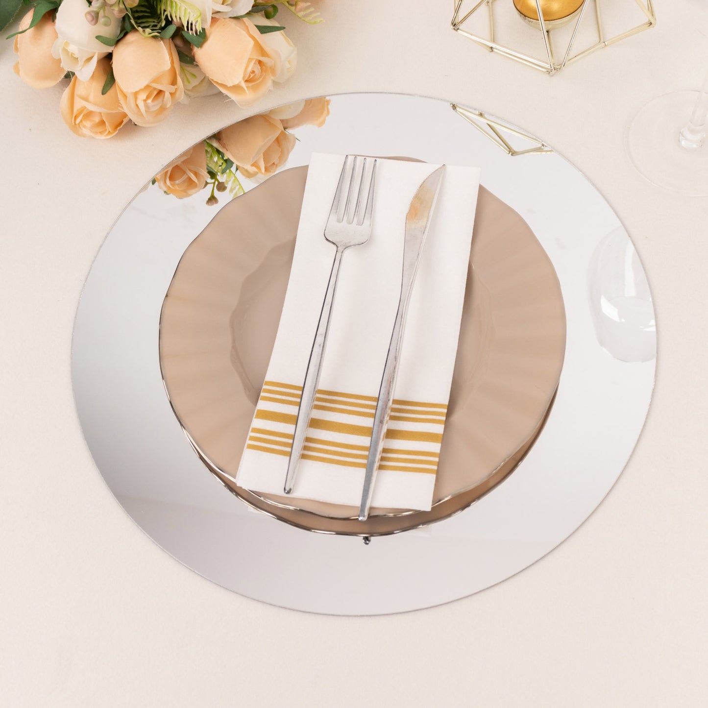 10 Pack Silver Mirror Lightweight Charger Plates For Table Setting, 13" Round Acrylic Decorative Dining Plate Chargers