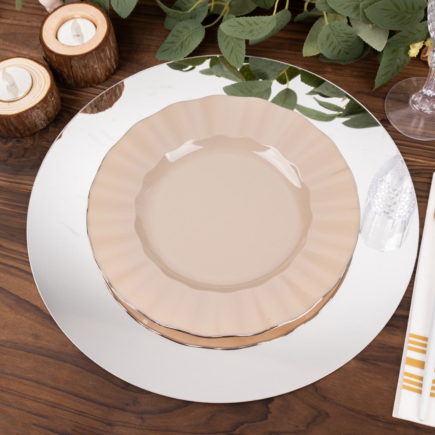 10 Pack Silver Mirror Lightweight Charger Plates For Table Setting, 13" Round Acrylic Decorative Dining Plate Chargers