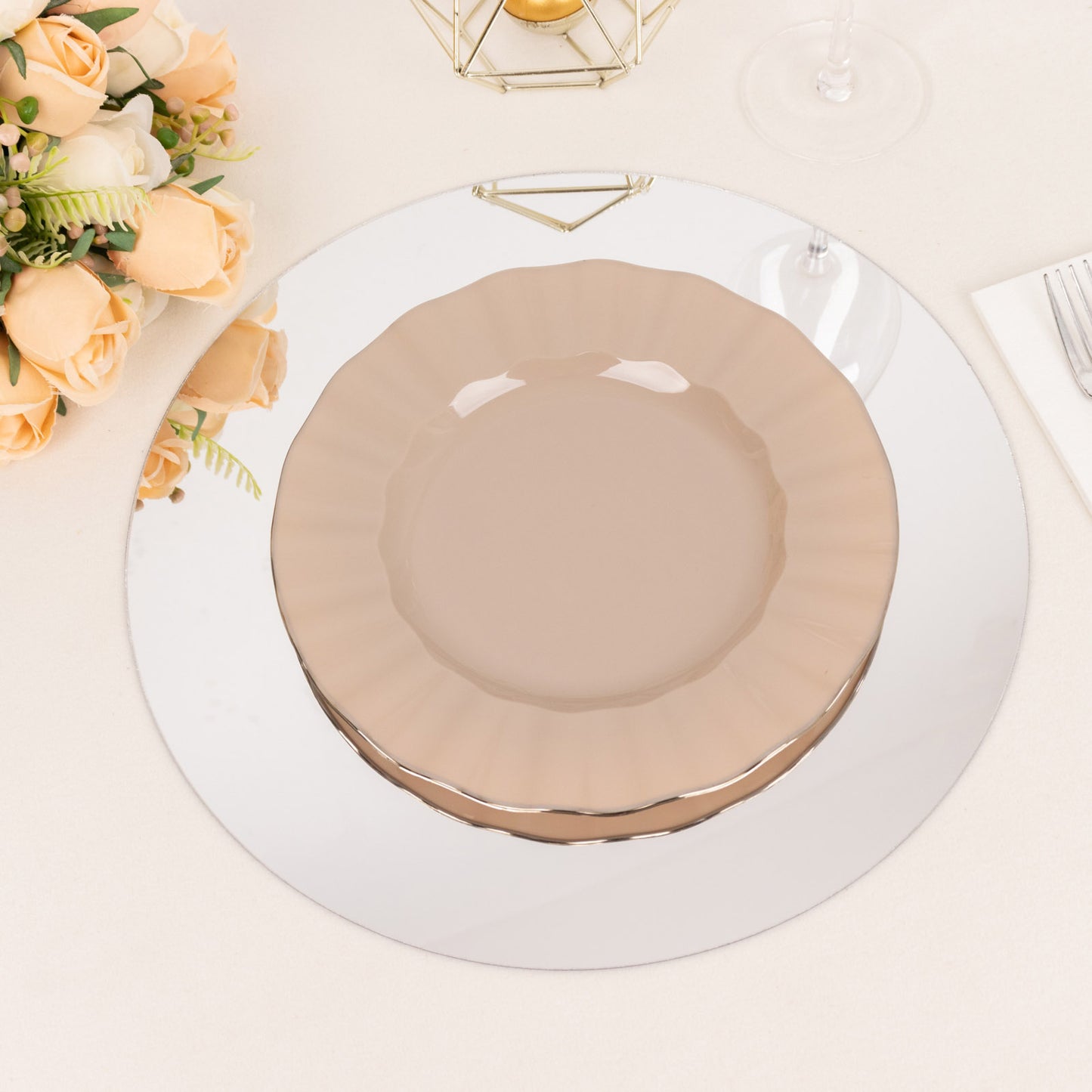 10 Pack Silver Mirror Lightweight Charger Plates For Table Setting, 13" Round Acrylic Decorative Dining Plate Chargers