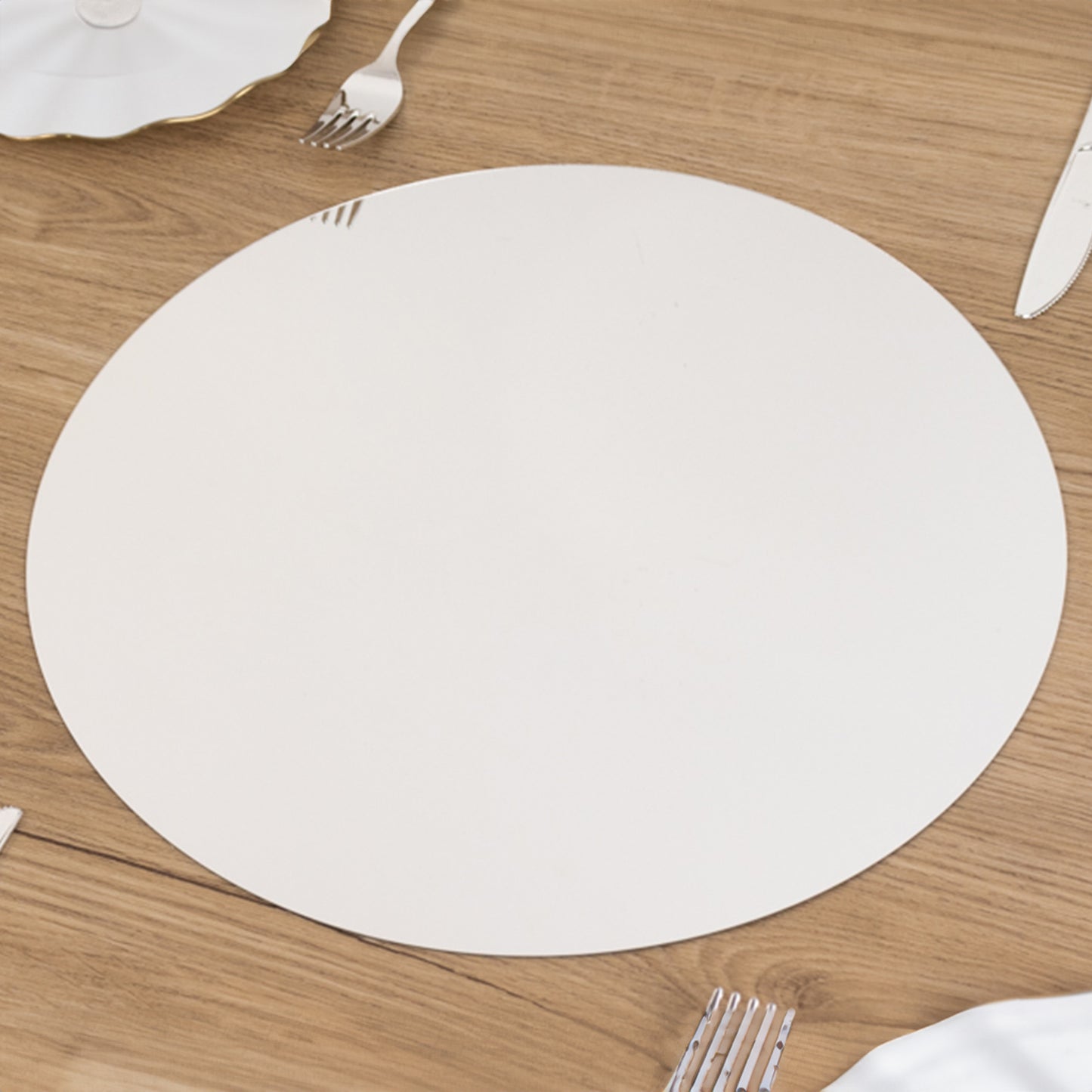 10 Pack Silver Round Acrylic Mirror Tray Centerpiece Bases, Large Circle Mirror Candle Plates for Decoration - 14"