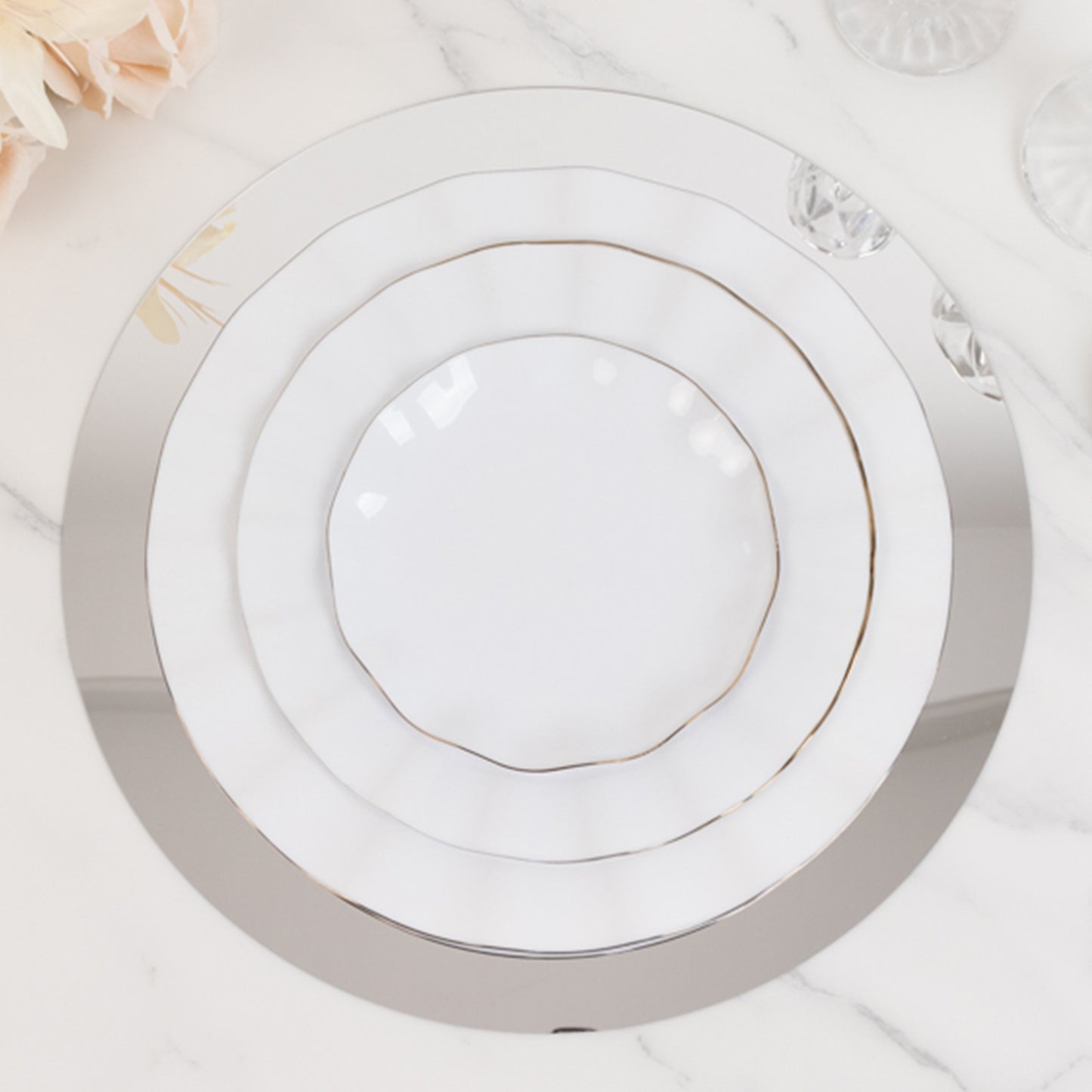 10 Pack Silver Round Acrylic Mirror Tray Centerpiece Bases, Large Circle Mirror Candle Plates for Decoration - 14"