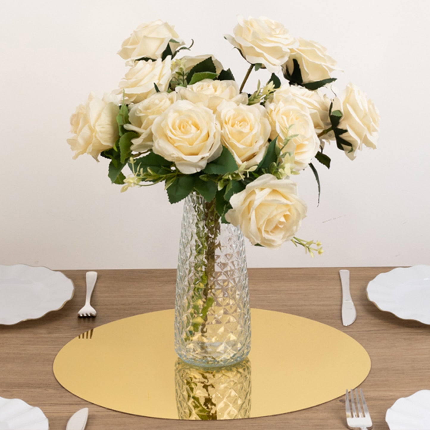 10 Pack Gold Round Acrylic Mirror Tray Centerpiece Bases, Large Circle Mirror Candle Plates for Decoration - 16"