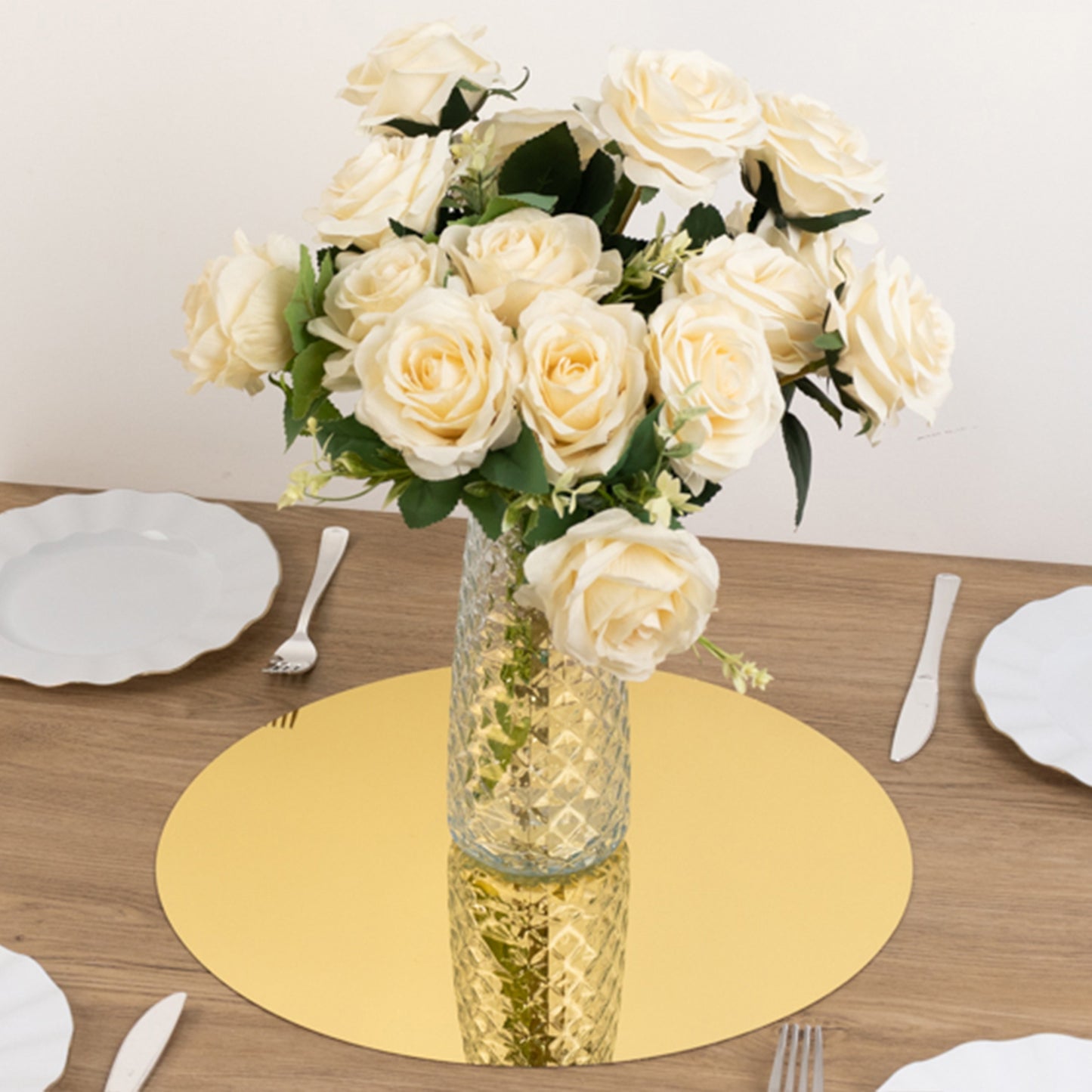 10 Pack Gold Round Acrylic Mirror Tray Centerpiece Bases, Large Circle Mirror Candle Plates for Decoration - 16"