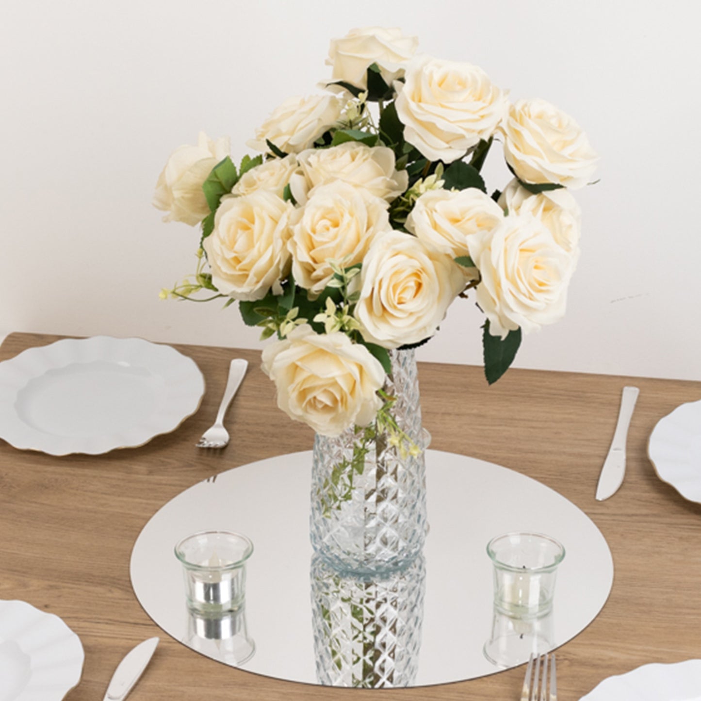 10 Pack Silver Round Acrylic Mirror Tray Centerpiece Bases, Large Circle Mirror Candle Plates for Decoration - 16"