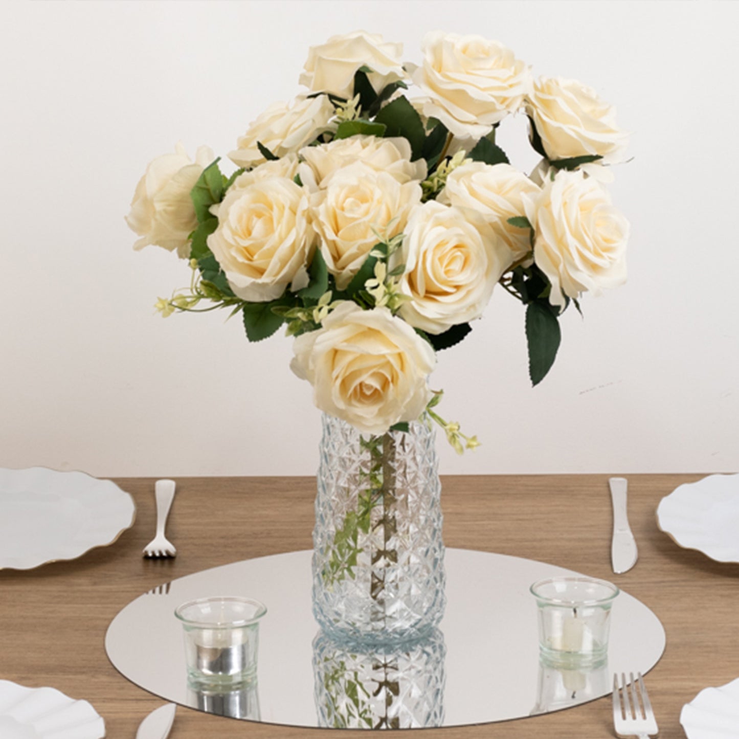 10 Pack Silver Round Acrylic Mirror Tray Centerpiece Bases, Large Circle Mirror Candle Plates for Decoration - 16"